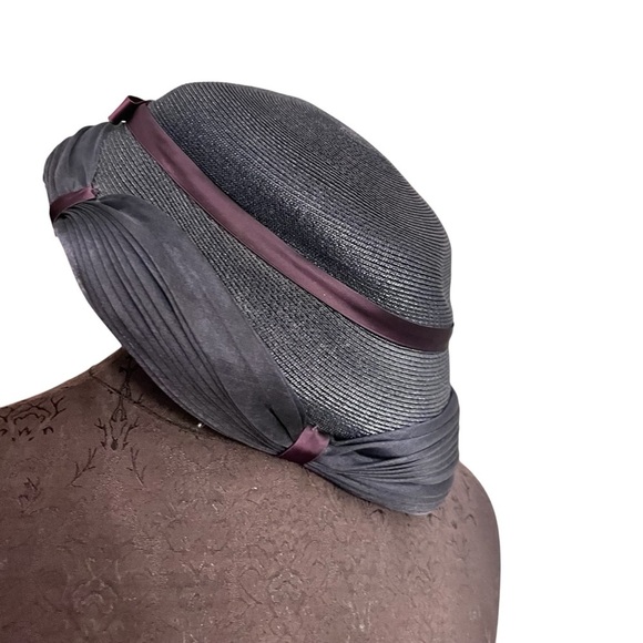 Vintage 1950s Navy Blue Woven Straw Hat Ribbon Detail OS - Picture 3 of 7